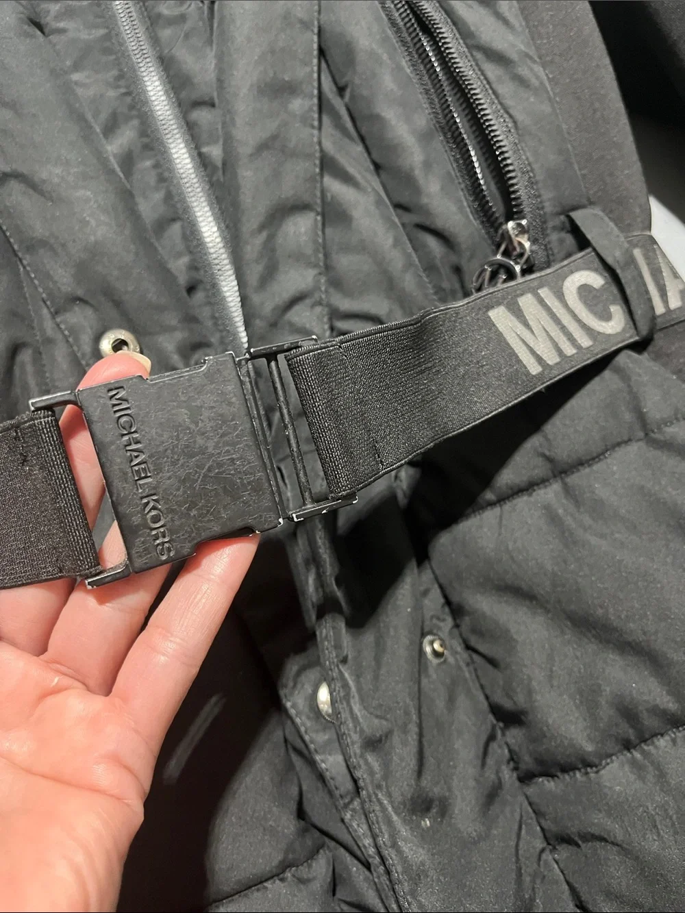 Michael Kors Black Quilted Hooded Belted Puffer Coat M
